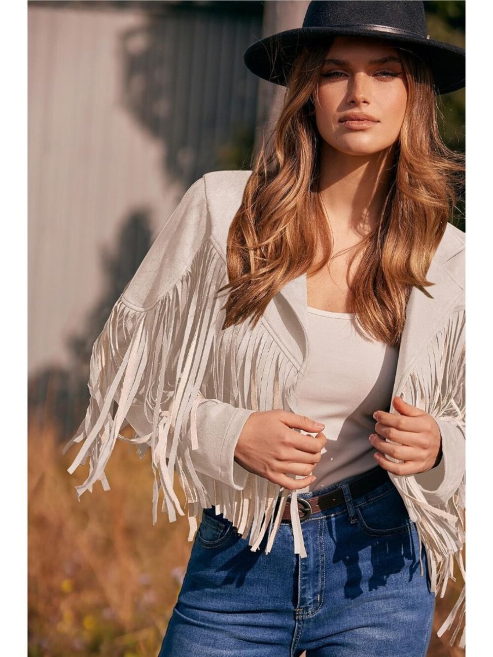 Women's Fringe Faux Suede Leather Jackets - Picture 8 of 9